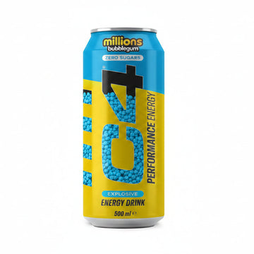 C4 Performance Energy Drink Millions Bubblegum Flavor Zero Sugar Powerful Energy Boost,500 ml Can (From UK)
