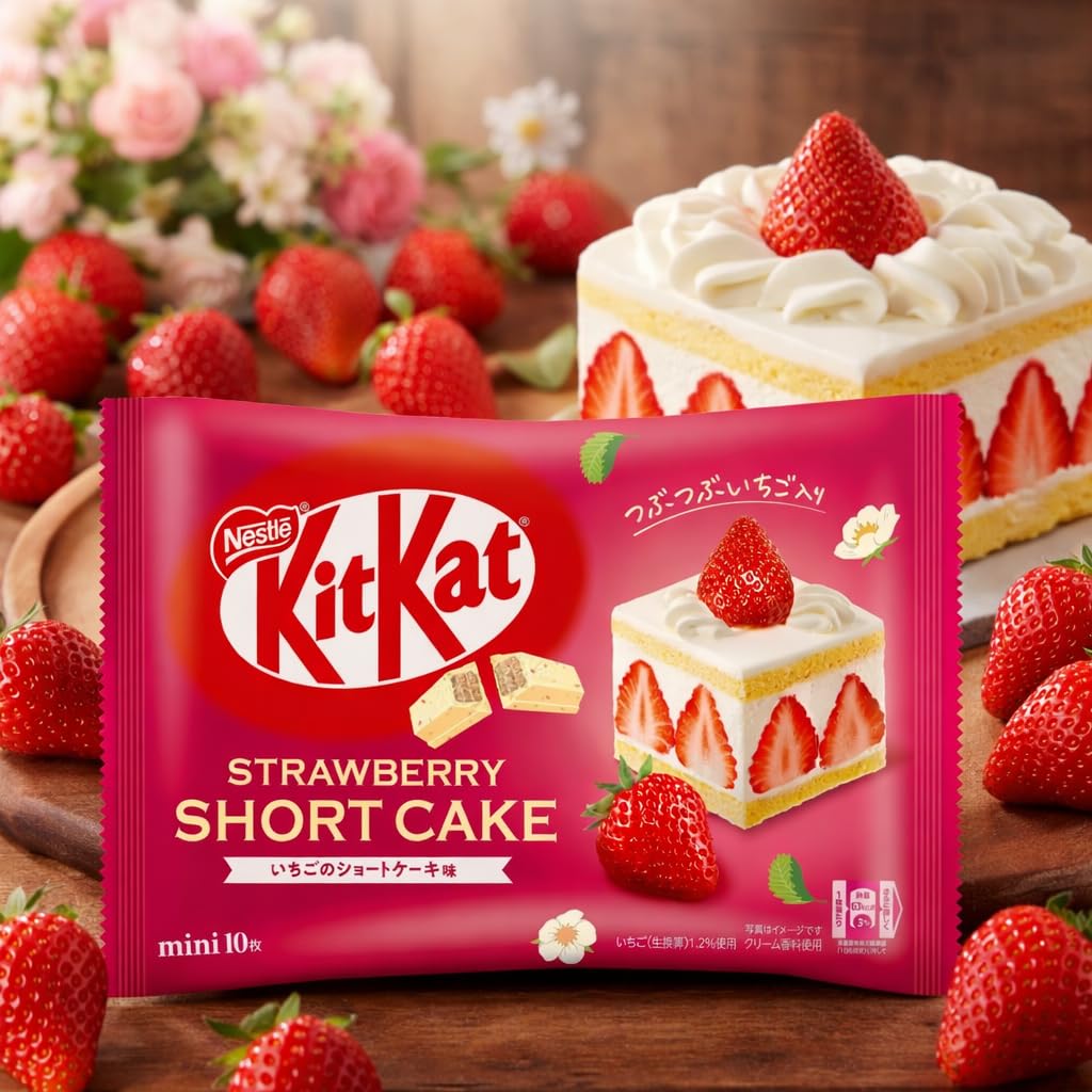 NESTLE – KitKat Strawberry Shortcake Mini Chocolate Bars (9 Pieces) 104.4g Paper Pouch – Japanese Style Strawberry Cream Flavour, Crispy Wafer Coated in Smooth Chocolate, Premium Snack Treat for Kids & Adults, By COUGAR – (Imported-JAPAN)