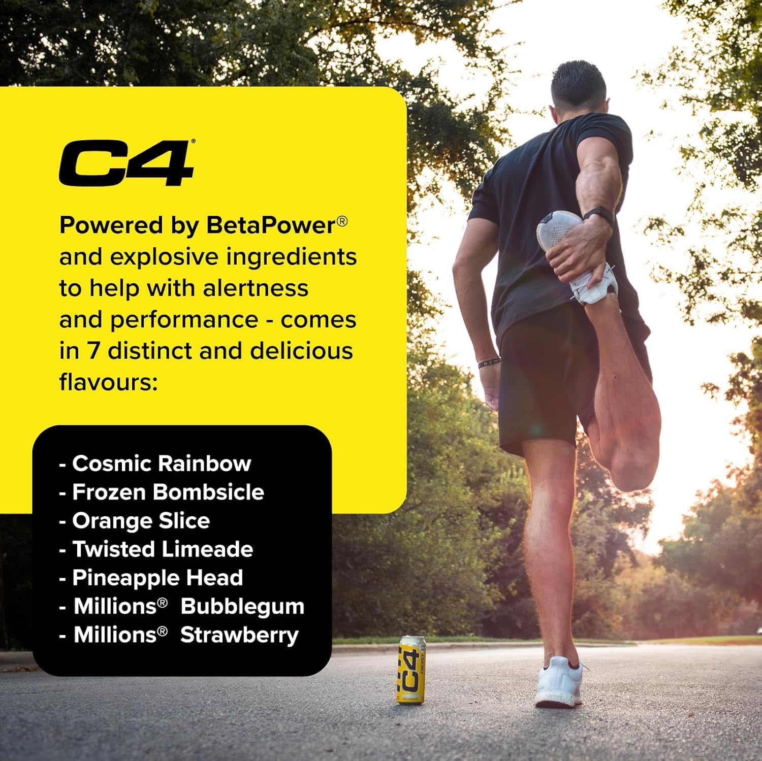 C4 Performance Energy Drink Millions Bubblegum Flavor Zero Sugar Powerful Energy Boost,500 ml Can (From UK)
