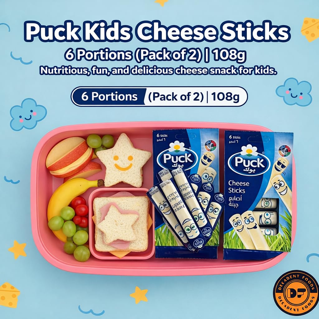 Puck Cheese Sticks 6 Pieces (Pack Of 2) 108g By COUGAR | Creamy & Mild Cheese Snack | Fun Stick Shape for Kids | Quality Milk | Perfect for Lunchboxes, Snacks & On-the-Go Eating | Imported Dairy Product - (Imported-DEN)