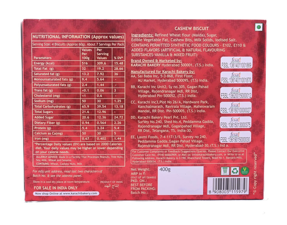 Karachi Bakery Cashew Biscuits, 400g